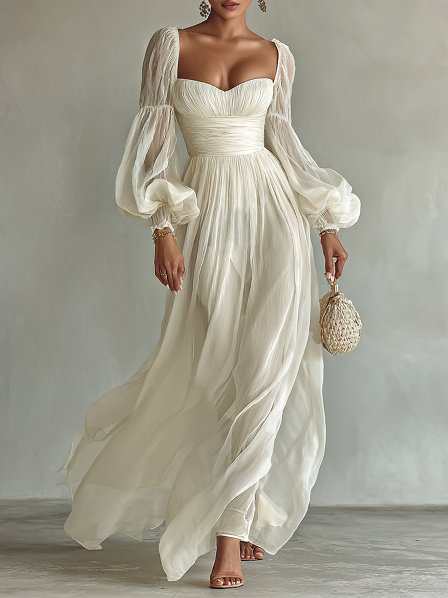 Square Neck Long Sleeve Chiffon Maxi Dress — source view 3