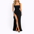 Ruched Thigh Slit Fall Wedding Guest Dress