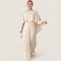 Pleated Cape Overlay Formal Maxi Dress