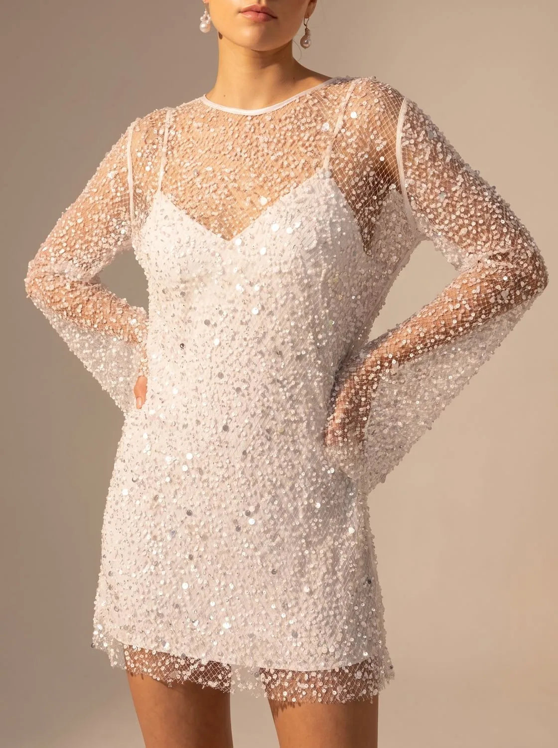 Sequin Mesh Long Sleeve Mini Dress