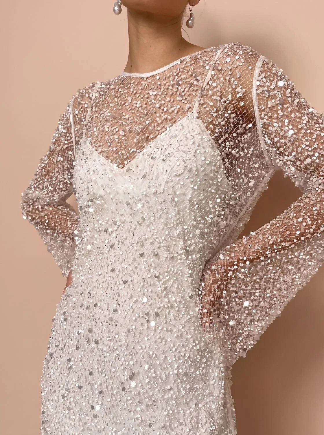 Sequin Mesh Long Sleeve Mini Dress