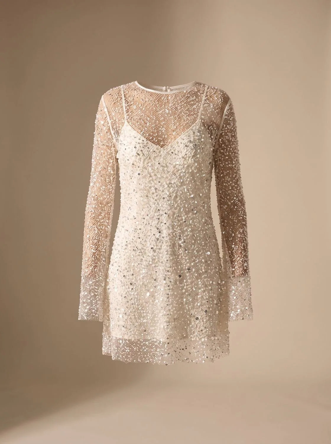Sequin Mesh Long Sleeve Mini Dress