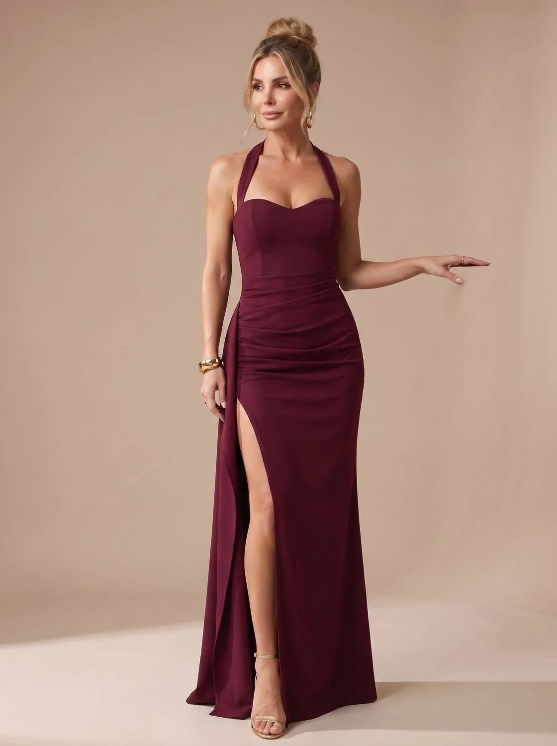 Halter Neck Sweetheart Formal Maxi Dress