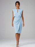 Keyhole Neck Ruched Waist Midi Dress