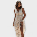 Tiered Lace V Neck Maxi Dress