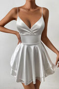 Satin Open Back V Neck Mini Dress