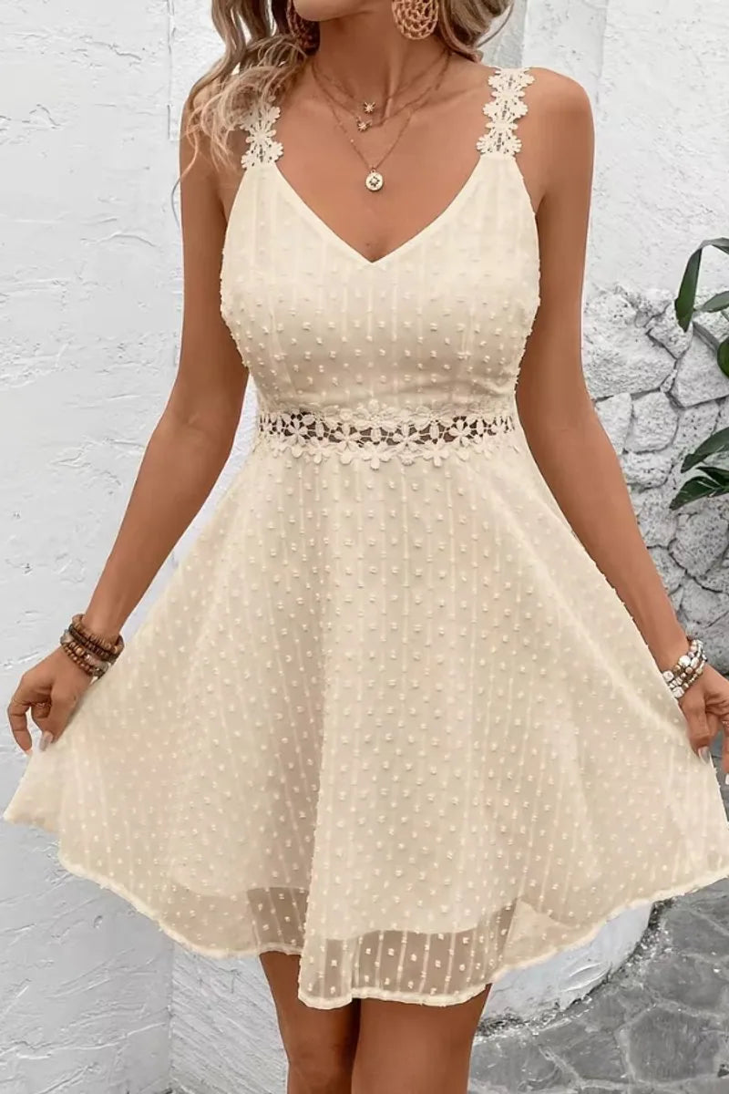 Floral Lace Waist Strappy Mini Dress