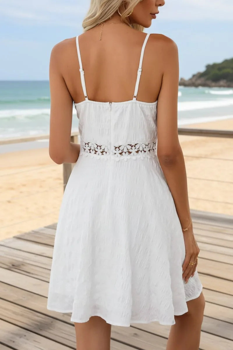 Floral Lace Waist Strappy Mini Dress