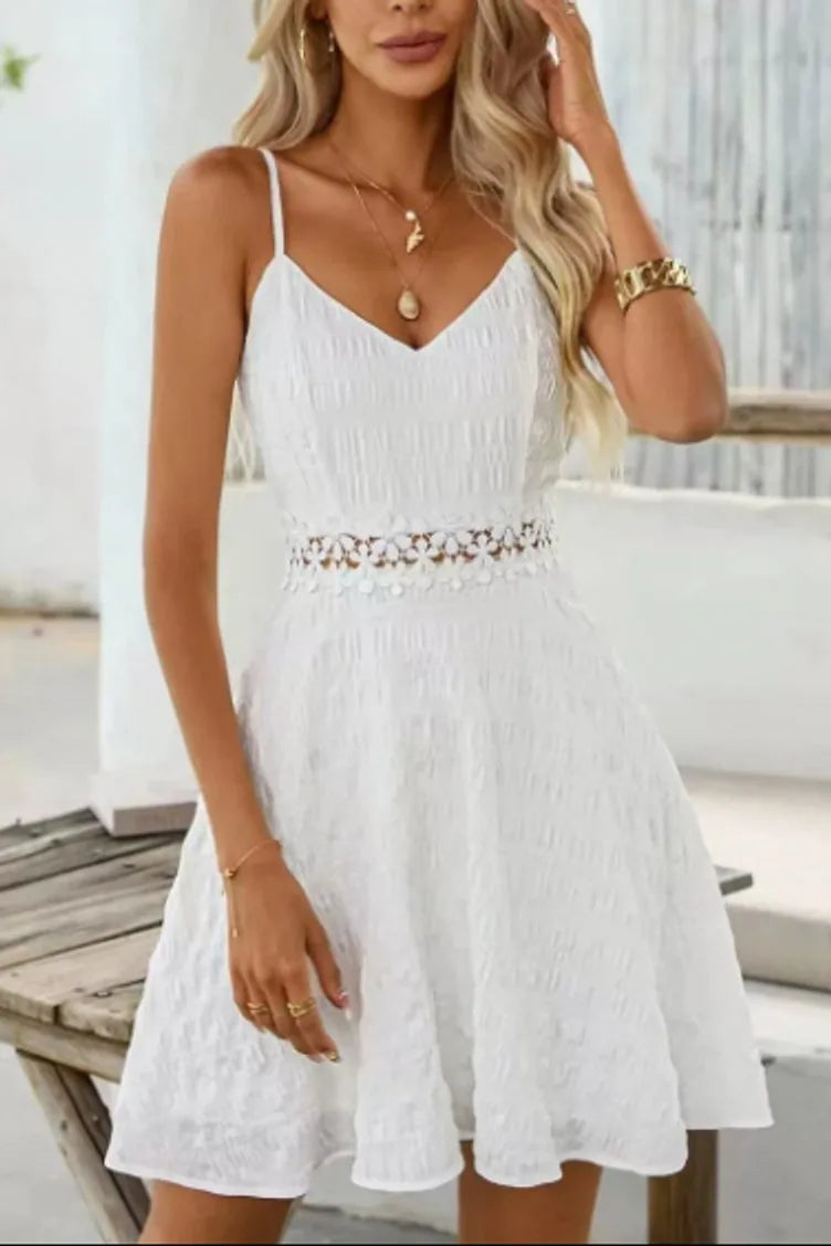 Floral Lace Waist Strappy Mini Dress