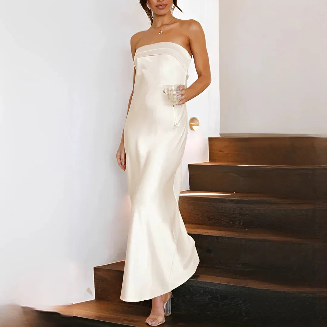 Strapless Open Back Evening Maxi Dress
