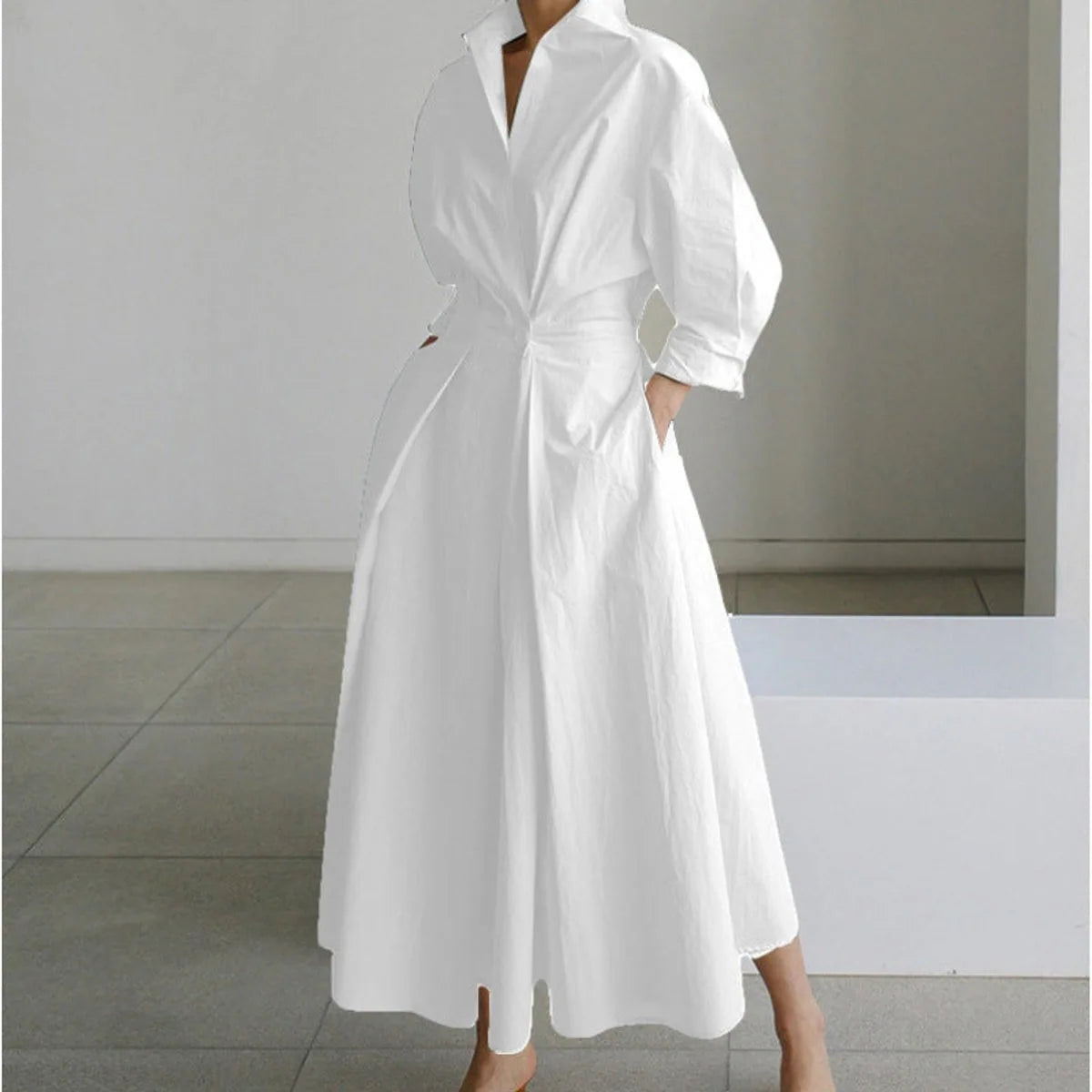 Newspaper Print Collared Wrap Maxi Dress