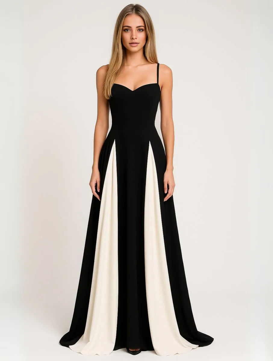 Contrast Panel Sweetheart Formal Maxi Dress