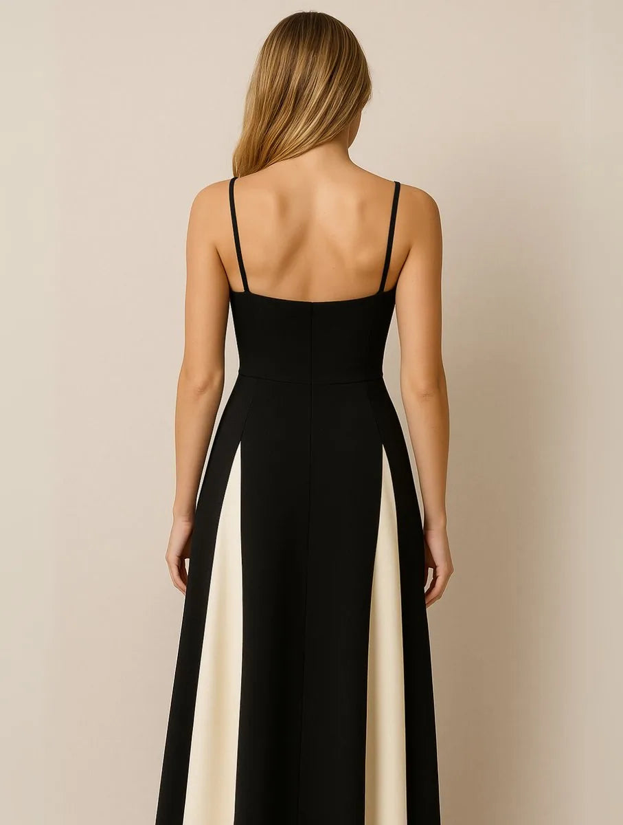 Contrast Panel Sweetheart Formal Maxi Dress