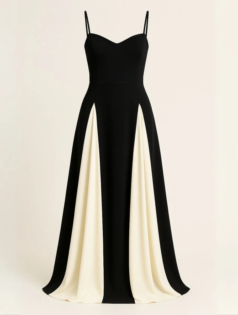 Contrast Panel Sweetheart Formal Maxi Dress