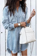 Washed Denim Button Front Mini Dress