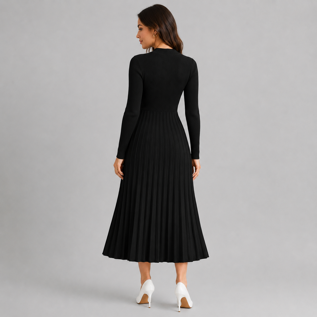 High Neck Pleated Midi Sweater Dress — source view 2