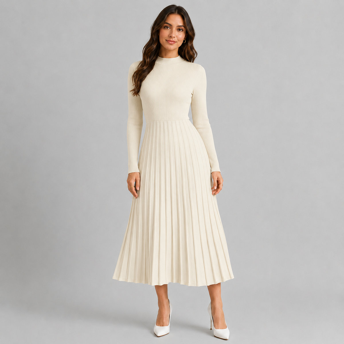 High Neck Pleated Midi Sweater Dress — source view 5