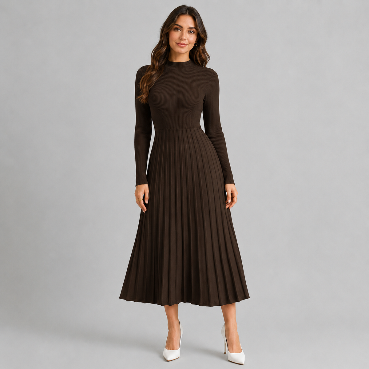 High Neck Pleated Midi Sweater Dress — source view 6