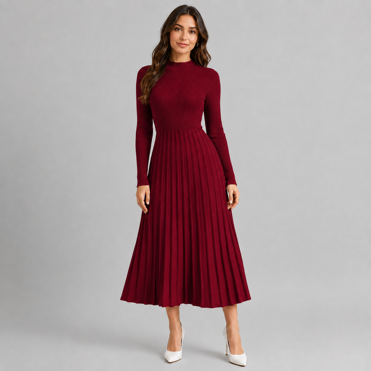 High Neck Pleated Midi Sweater Dress — source view 8