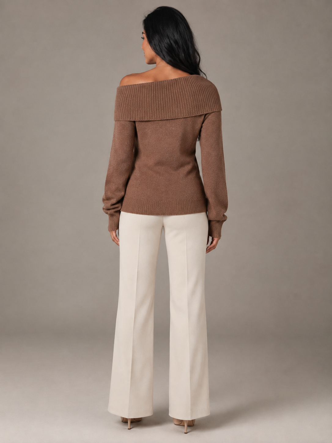 Off Shoulder Fold Over Knit Sweater — source view 8