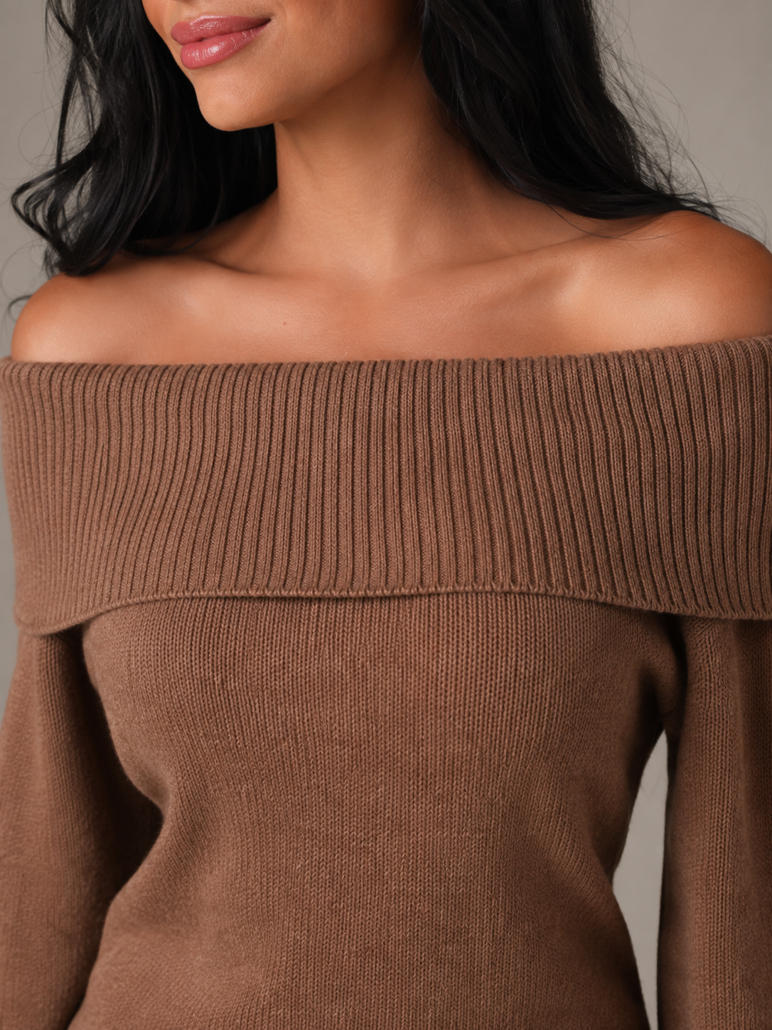 Off Shoulder Fold Over Knit Sweater — source view 6