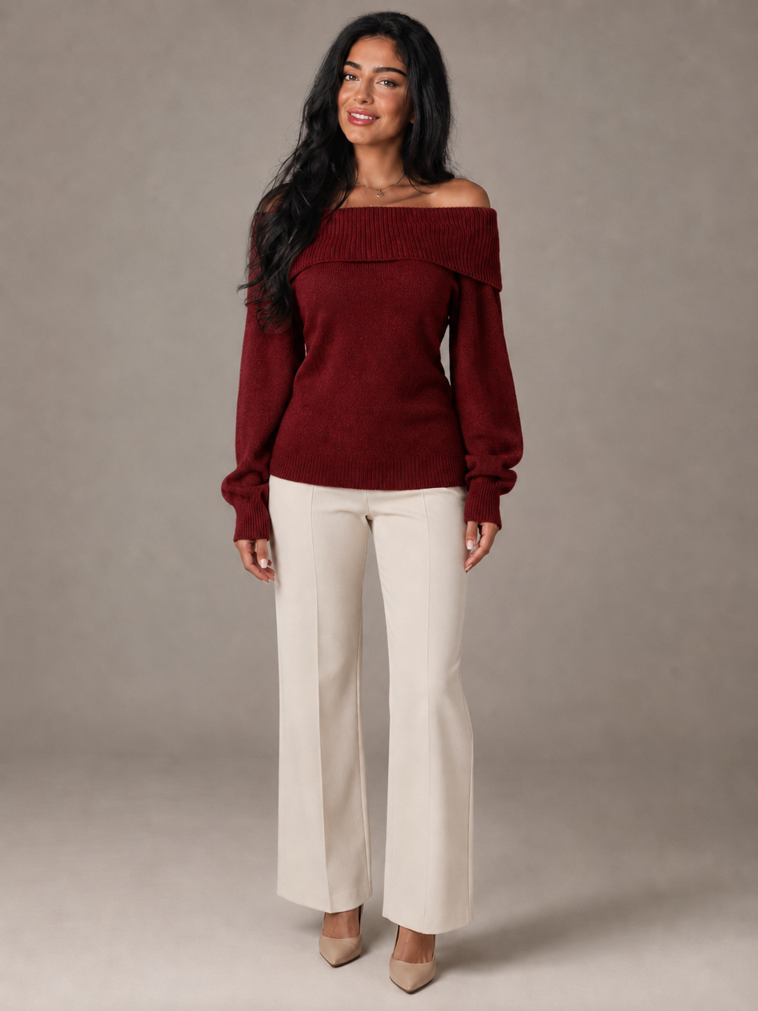 Off Shoulder Fold Over Knit Sweater — source view 4