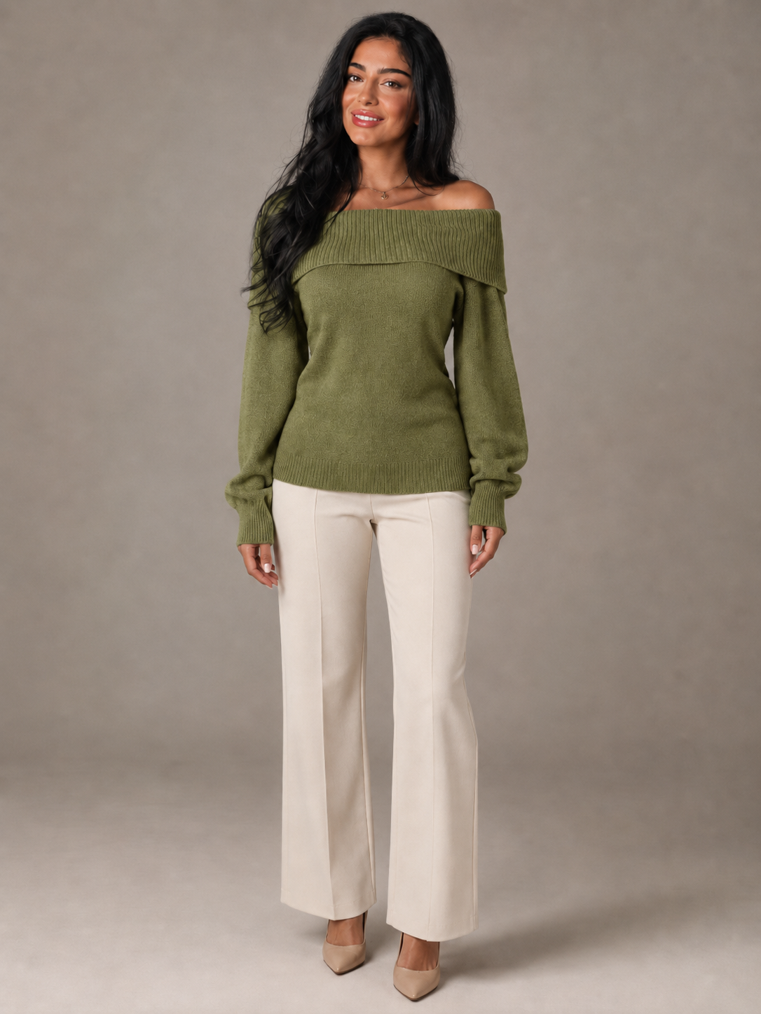 Off Shoulder Fold Over Knit Sweater — source view 2