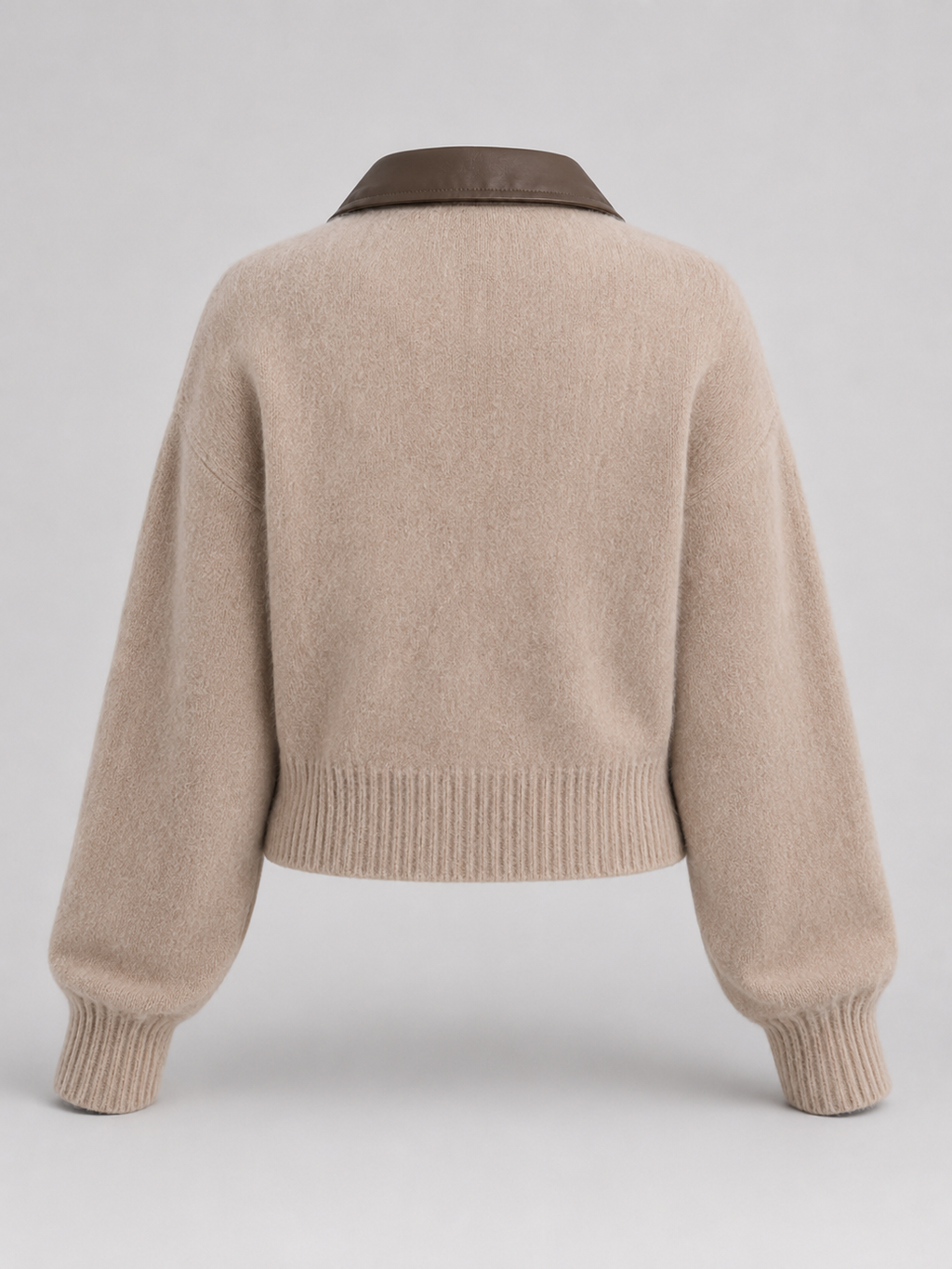 Fuzzy Knit Contrast Collar Zip Cardigan — source view 3