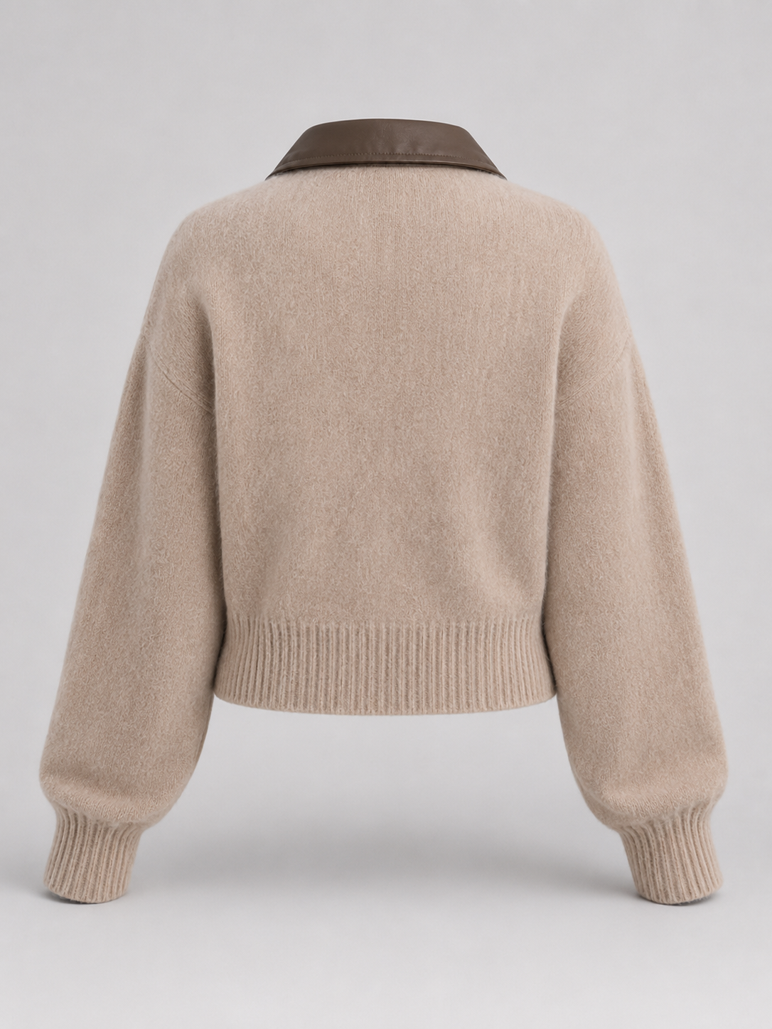 Fuzzy Knit Contrast Collar Zip Cardigan — source view 3