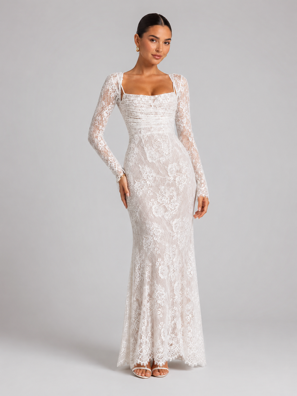 Long Sleeve Lace Corset Maxi Dress — source view 1