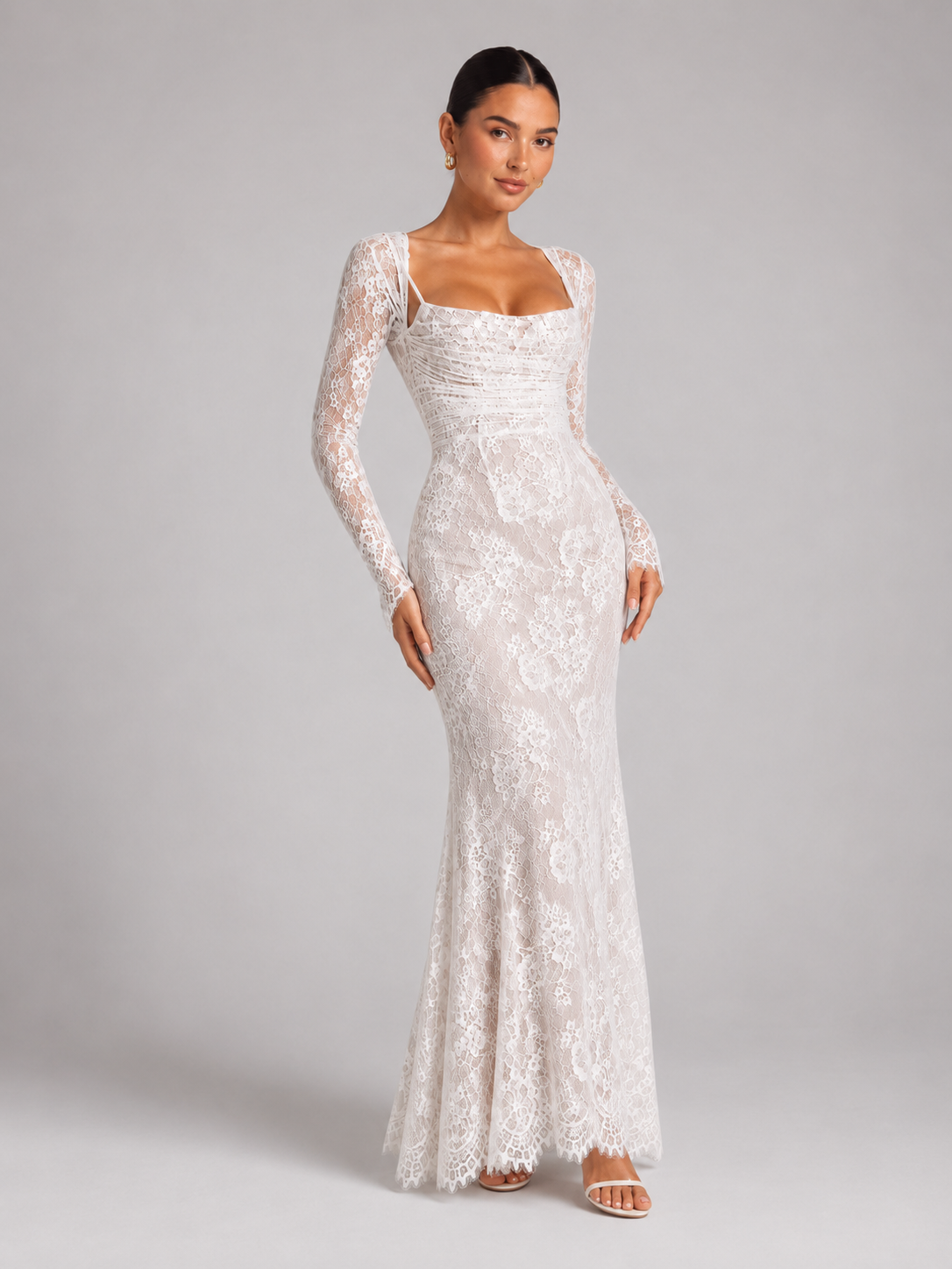 Long Sleeve Lace Corset Maxi Dress — source view 4