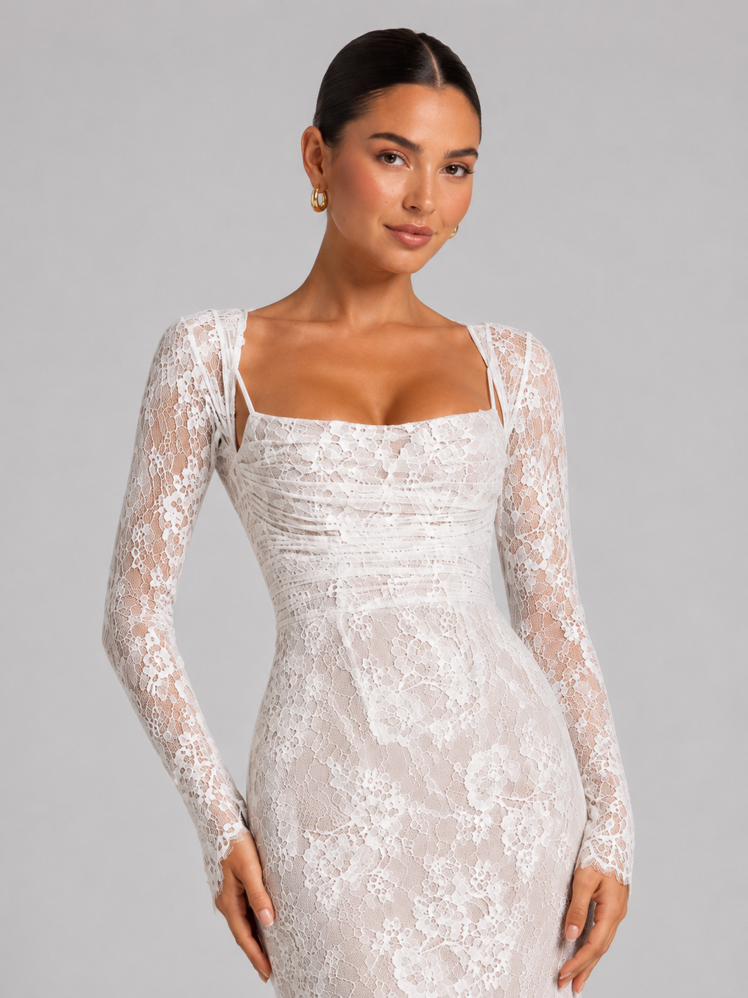 Long Sleeve Lace Corset Maxi Dress — source view 2