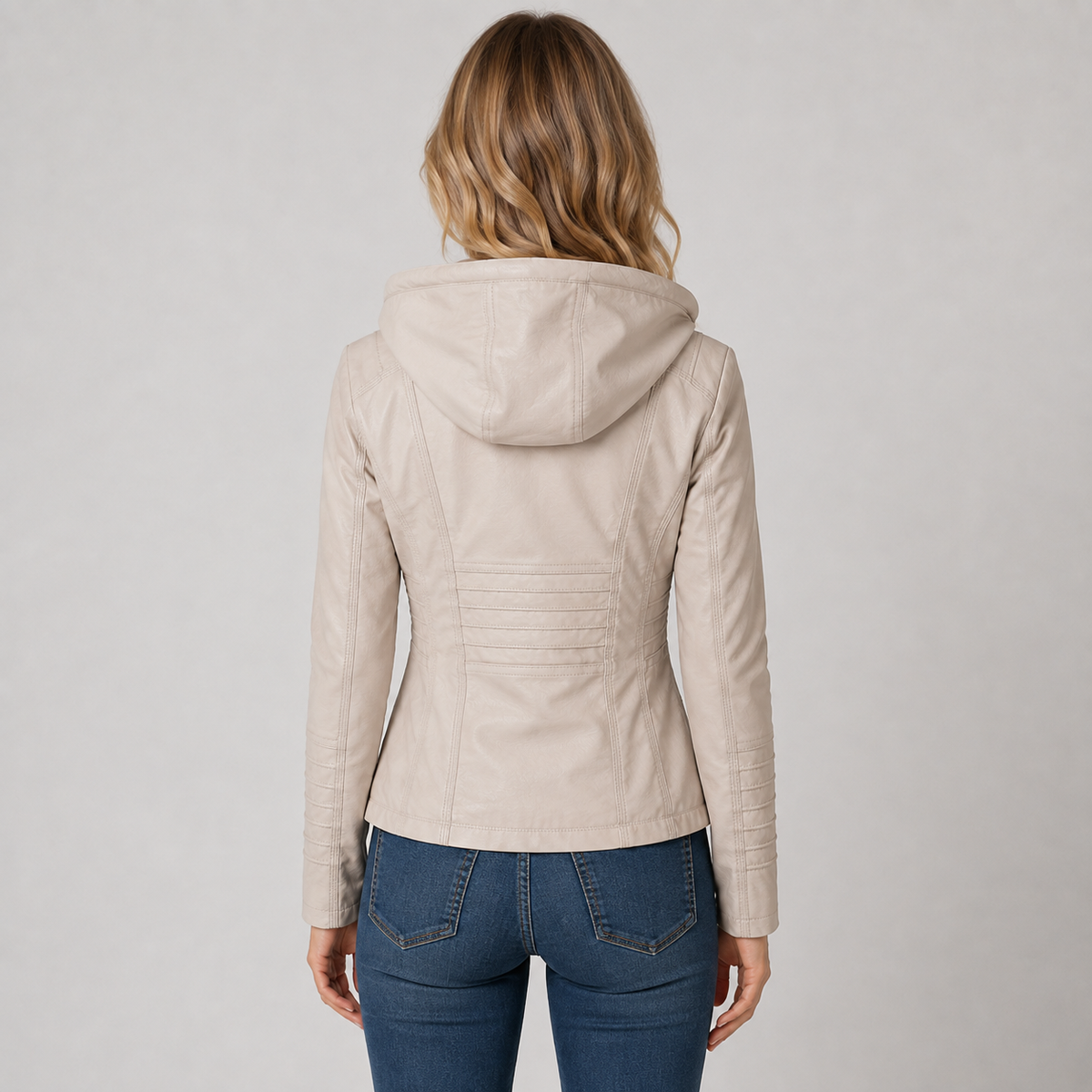 Hooded Faux Leather Zip Jacket — source view 2