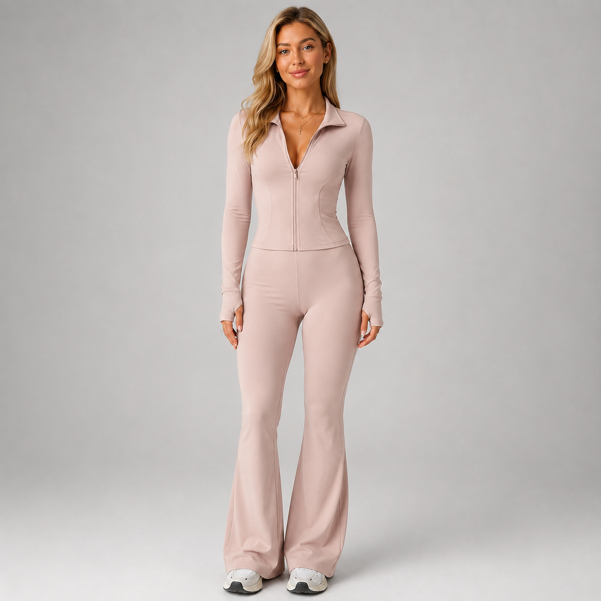 Ribbed Zip Top and Flared Pants Set — source view 5