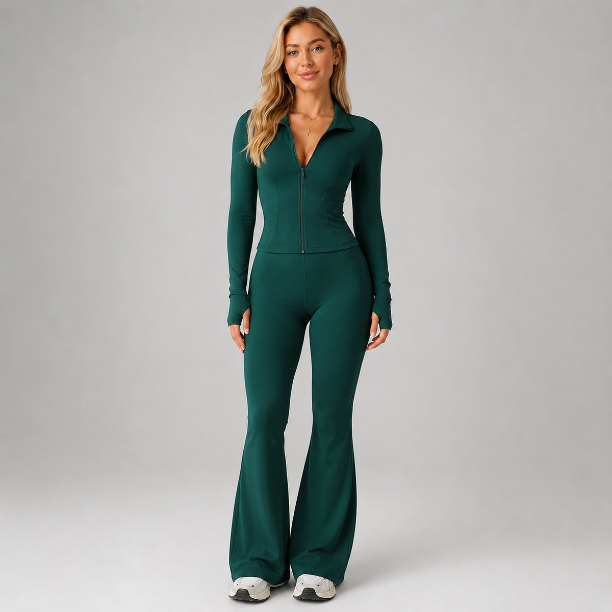 Ribbed Zip Top and Flared Pants Set — source view 6