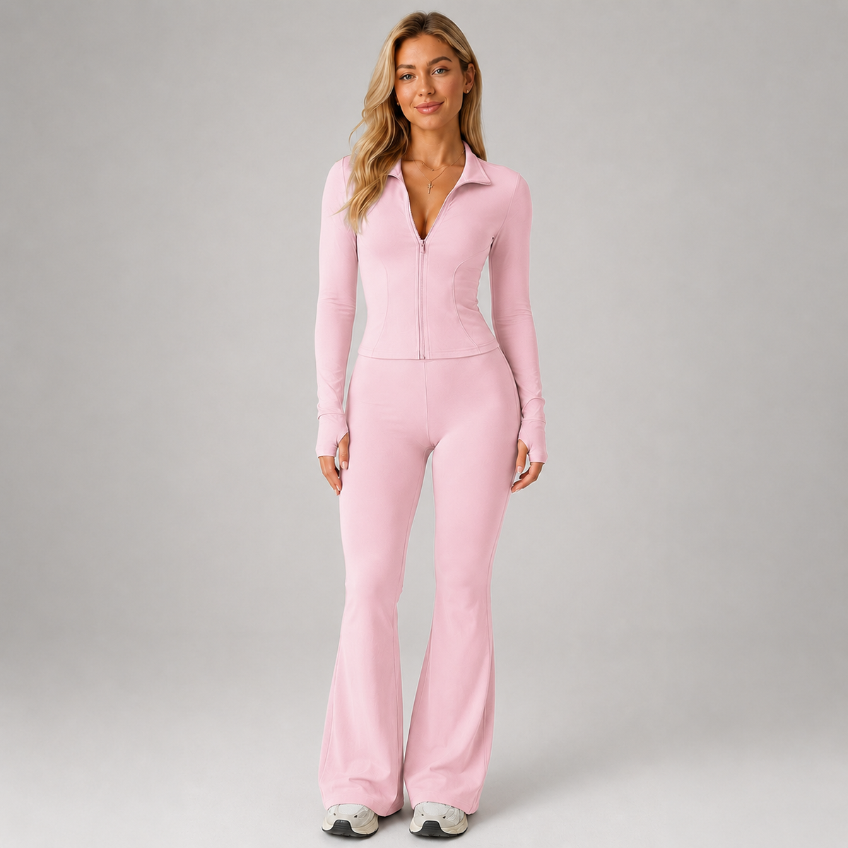 Ribbed Zip Top and Flared Pants Set — source view 8