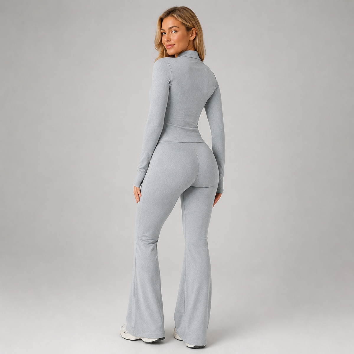 Ribbed Zip Top and Flared Pants Set — source view 2