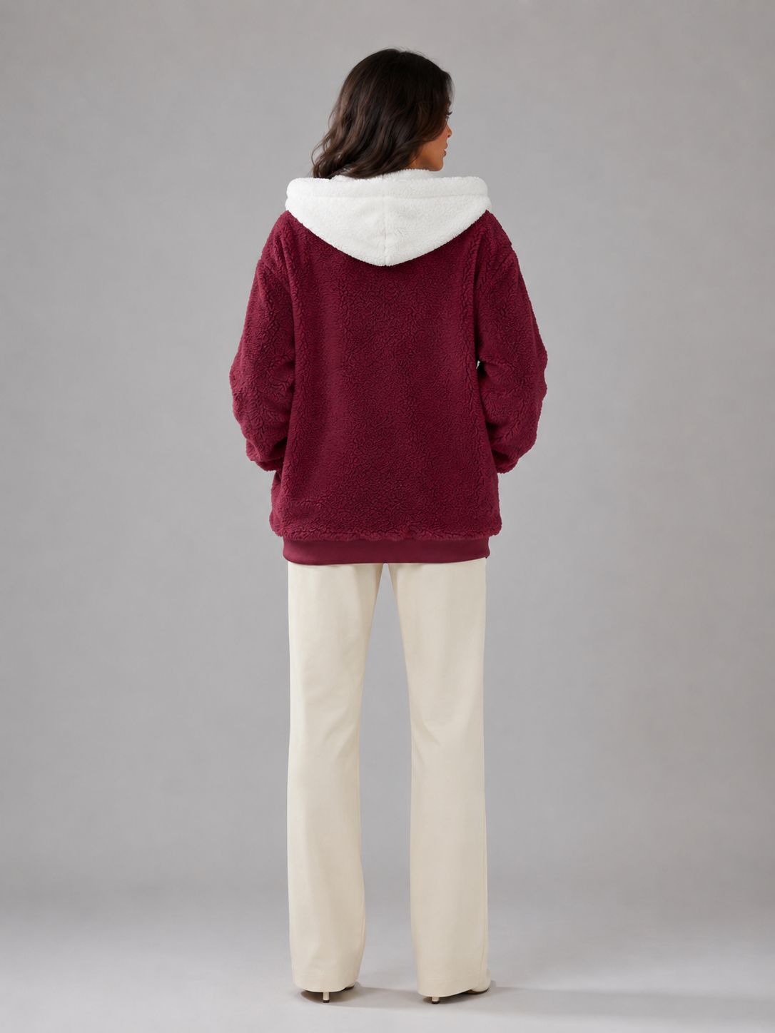 Sherpa Fleece Zip Hoodie with Contrast Lining — source view 10