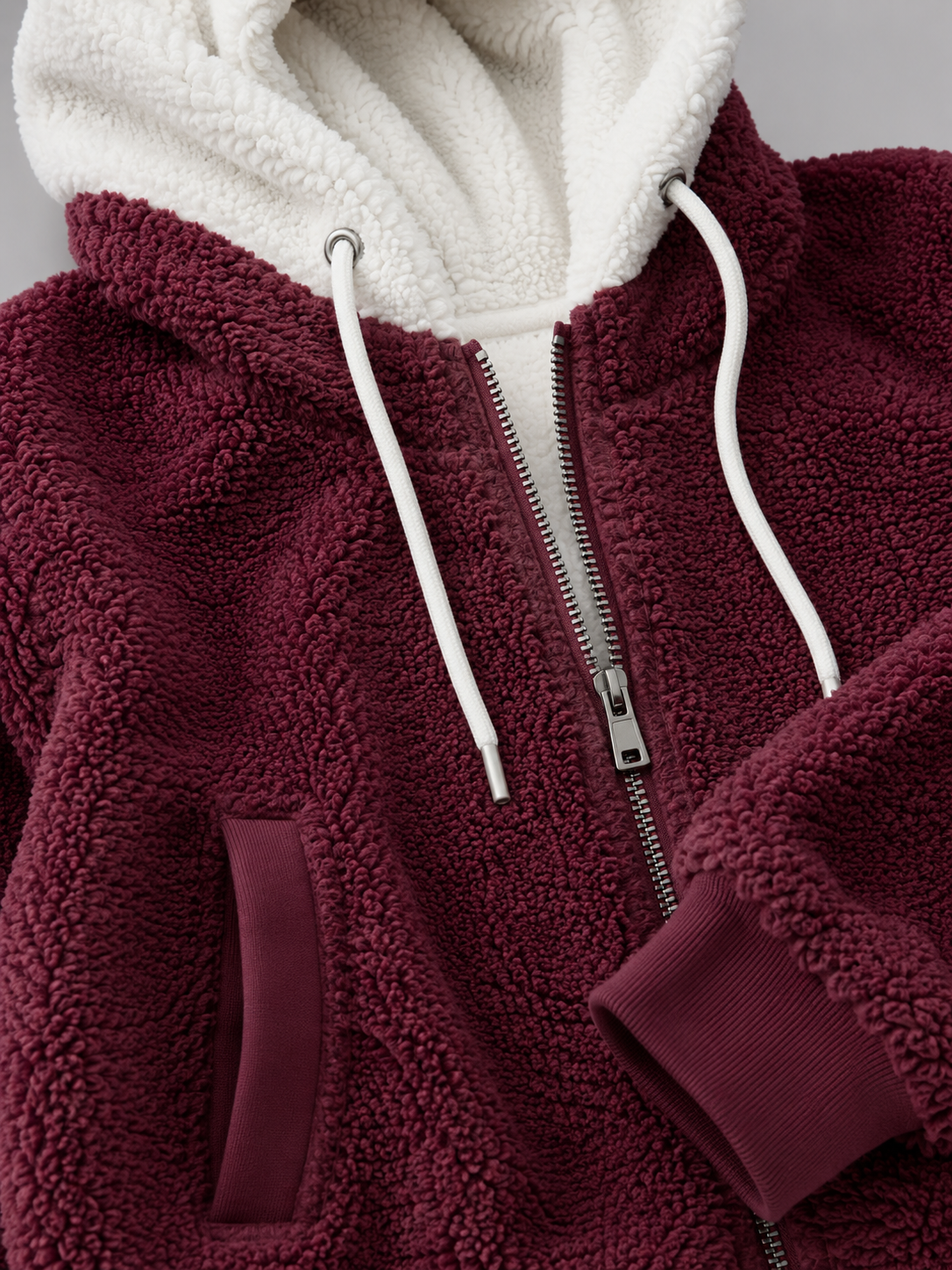 Sherpa Fleece Zip Hoodie with Contrast Lining — source view 9
