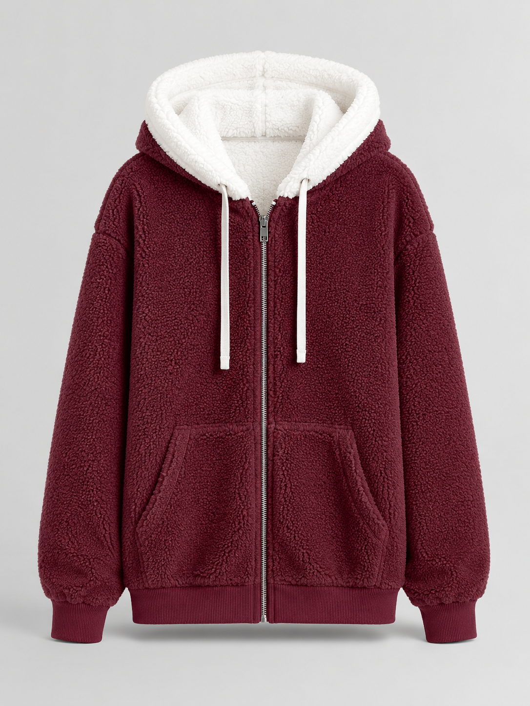 Sherpa Fleece Zip Hoodie with Contrast Lining — source view 8