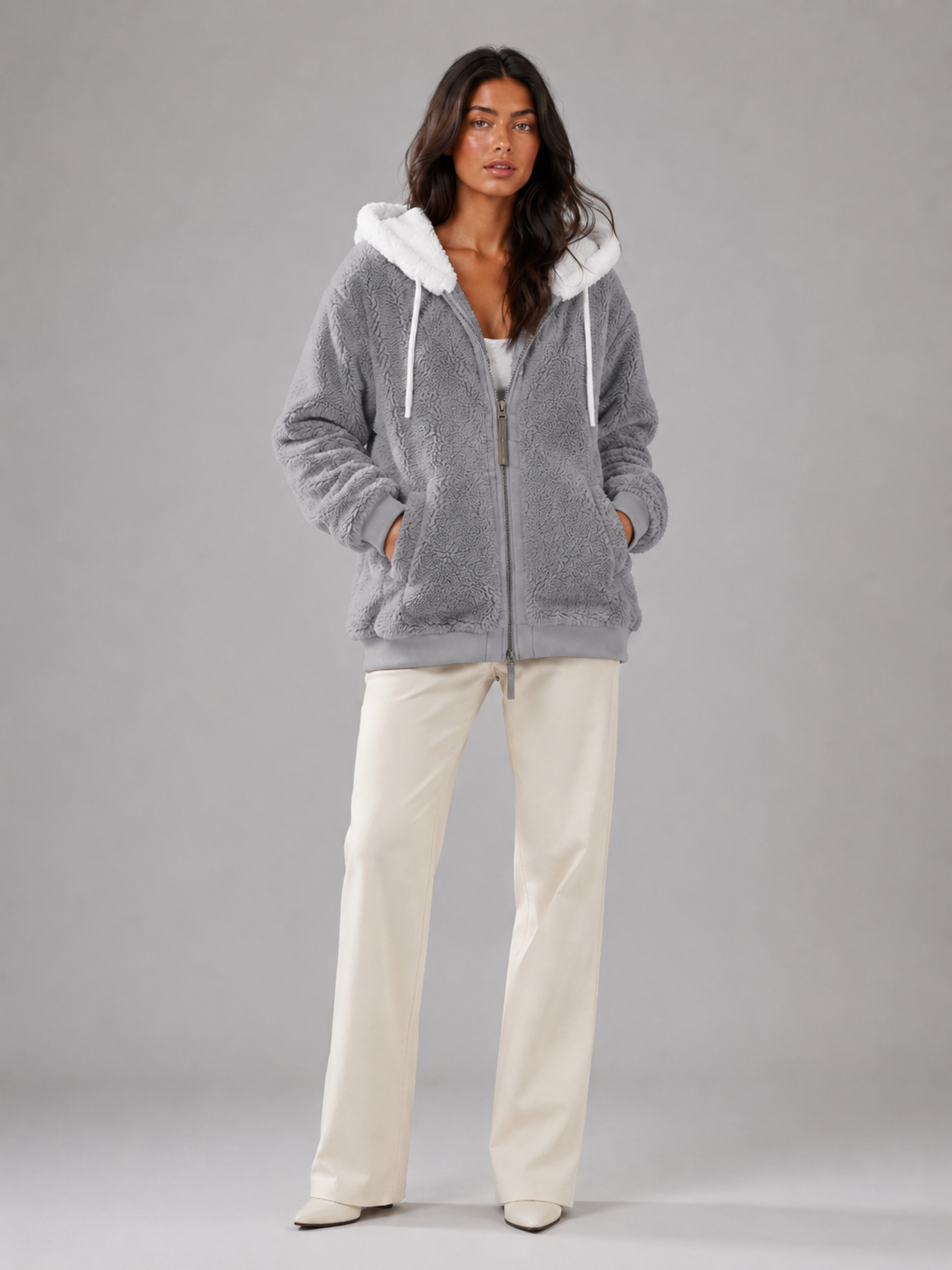 Sherpa Fleece Zip Hoodie with Contrast Lining — source view 6