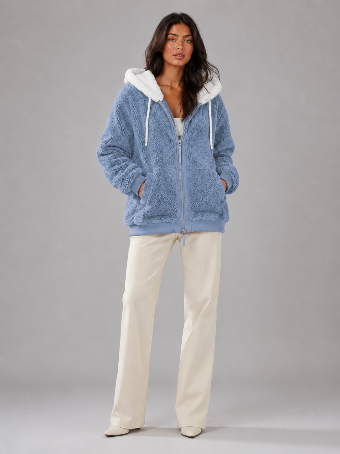 Sherpa Fleece Zip Hoodie with Contrast Lining — source view 4