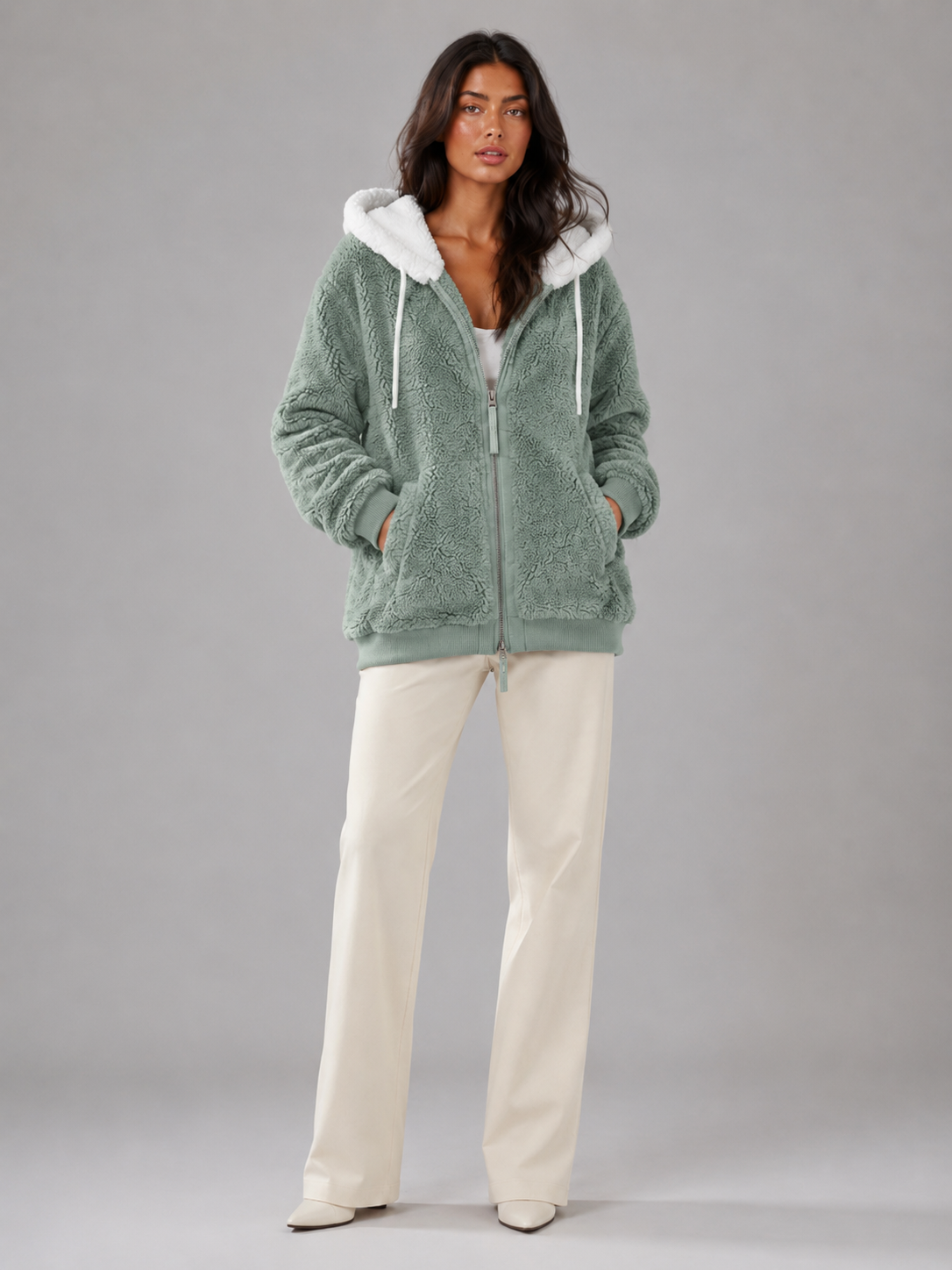 Sherpa Fleece Zip Hoodie with Contrast Lining — source view 2