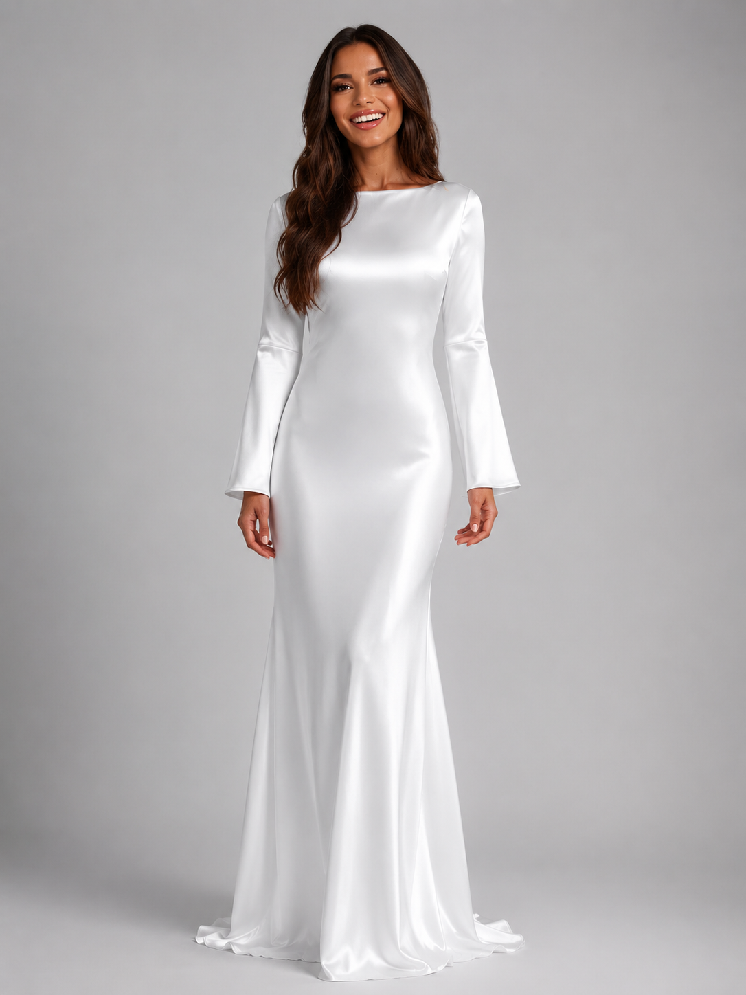 Long Sleeve Satin Cowl Neck Maxi Dress — source view 10