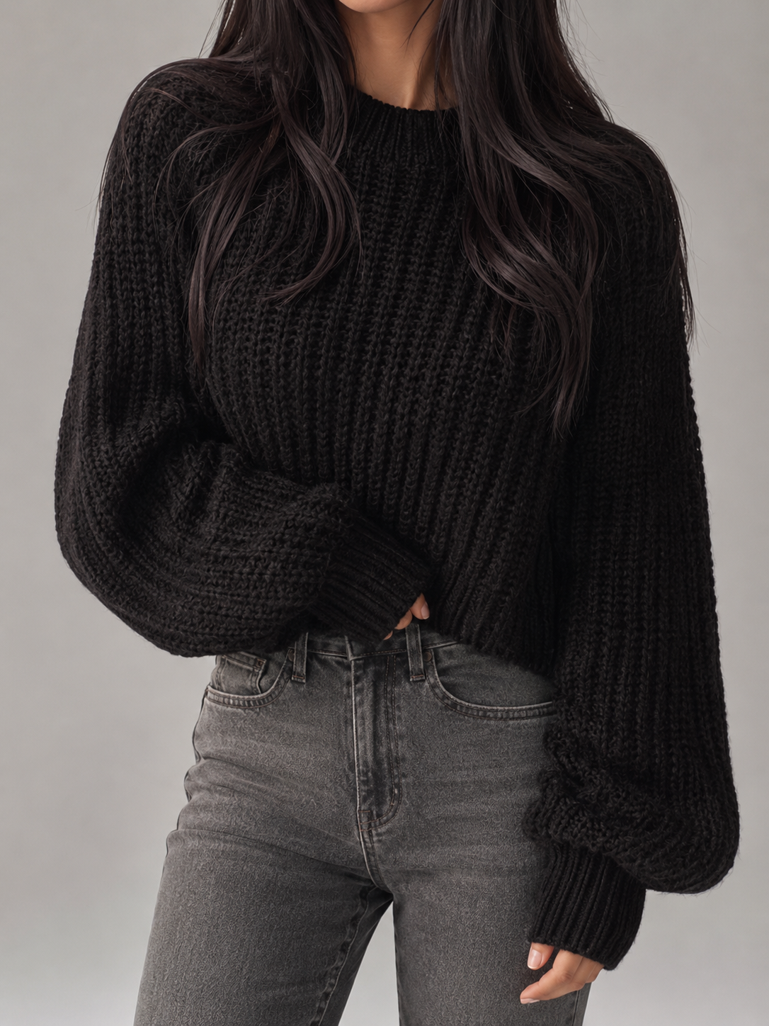 Chunky Knit Oversized Crewneck Sweater — source view 1