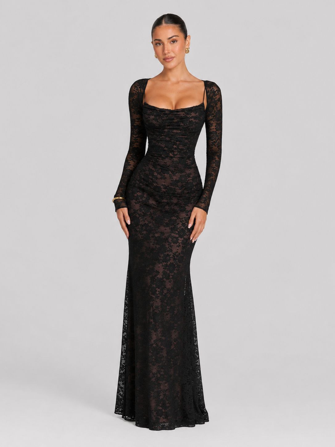 Long Sleeve Lace Corset Maxi Dress — source view 6