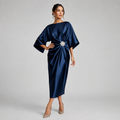 Satin Batwing Sleeve Draped Midi Dress — source view 1