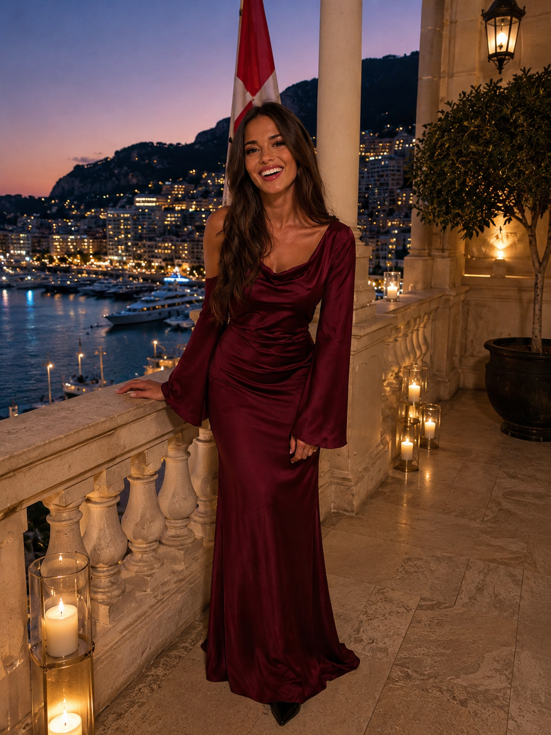 Long Sleeve Satin Cowl Neck Maxi Dress — source view 4