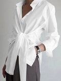 Tie Waist Button Down Shirt Blouse