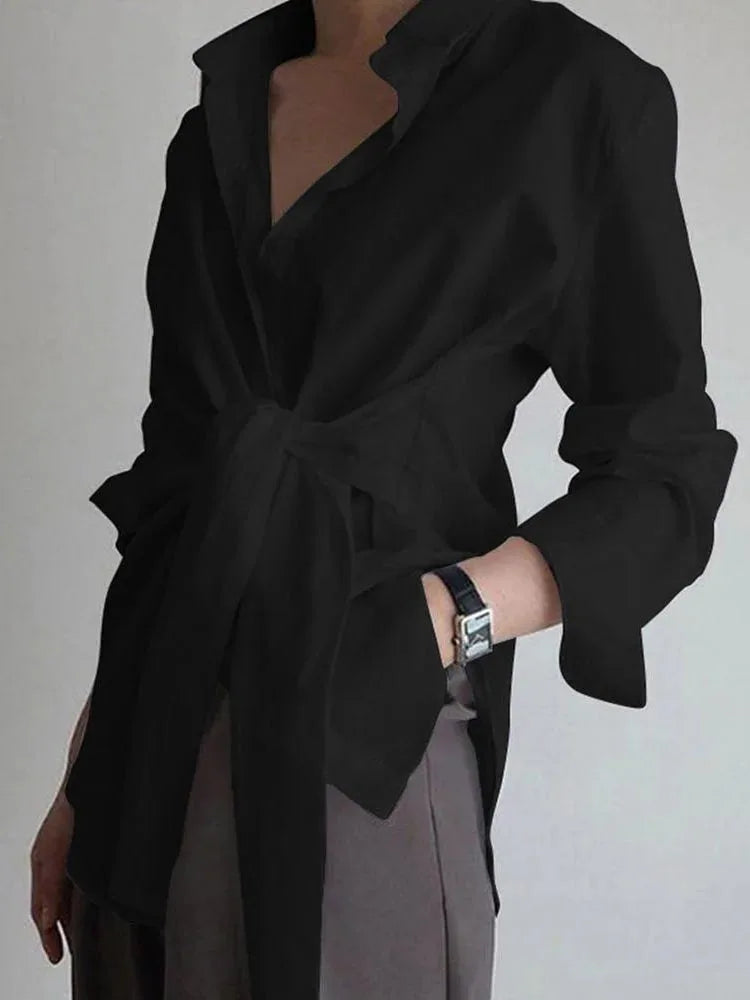 Tie Waist Button Down Shirt Blouse